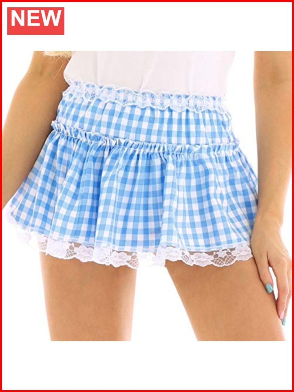 Plaid Lace Mini Skirt Ruffle Pleated A-Line Low Rise Costume